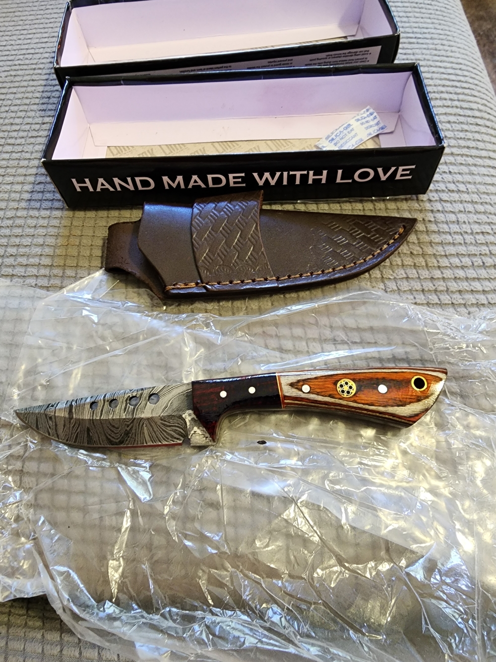 Handmade Damascus Steel Fixed Blade Knife with Brown Wood Handle
